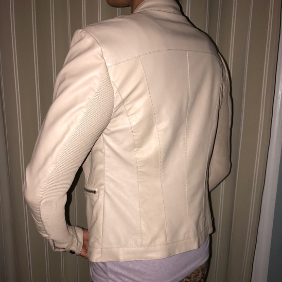 Faux leather moto jacket cream tan - Picture 4 of 7